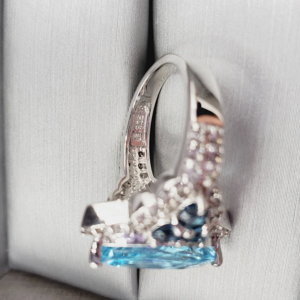 Genuine Marquise Sky, London Blue & White Topaz 925 Sterling Silver Halo Ring